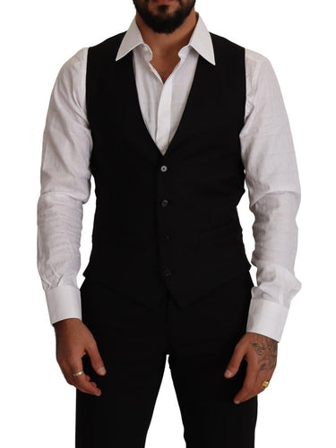 Elegant Black Virgin Wool Dress Vest